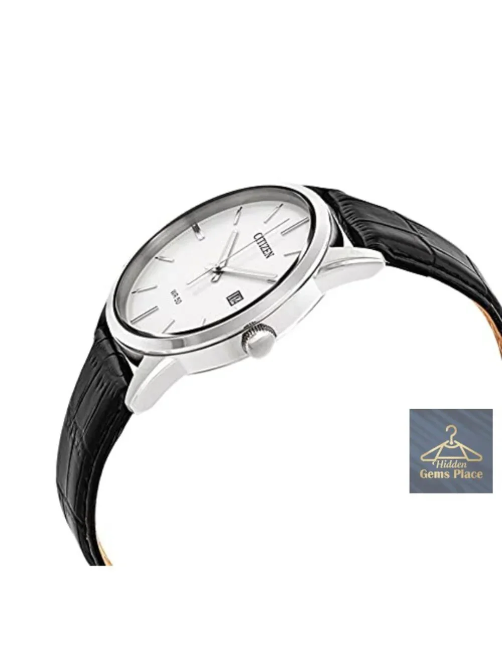 Men's Stainless Steel Quartz Watch with Croco-Embossed Leather Strap, 39mm